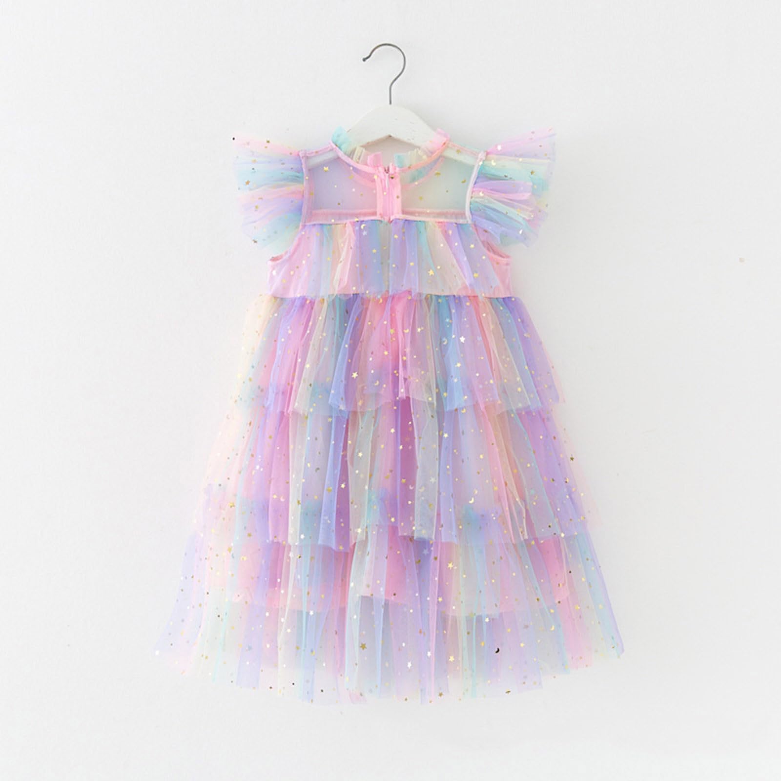 WWricotta E Shine Girls Abito Tutu Senza Maniche con Stella Arcobaleno per Feste, Concorsi, Celebrazioni, Occasioni Formali/A