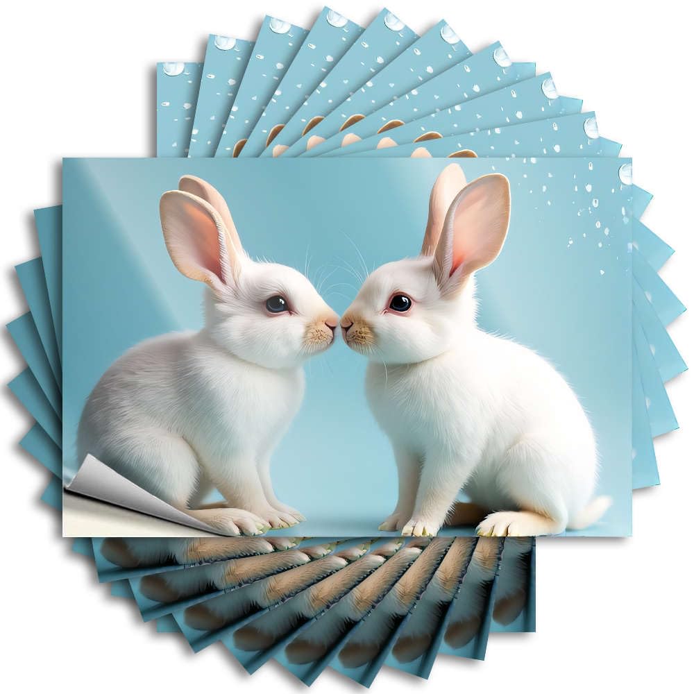 Decals Vintage Core Wall Two White Rabbits Facing Each Other. - No Residue Decals for Exterior(8X12CM)