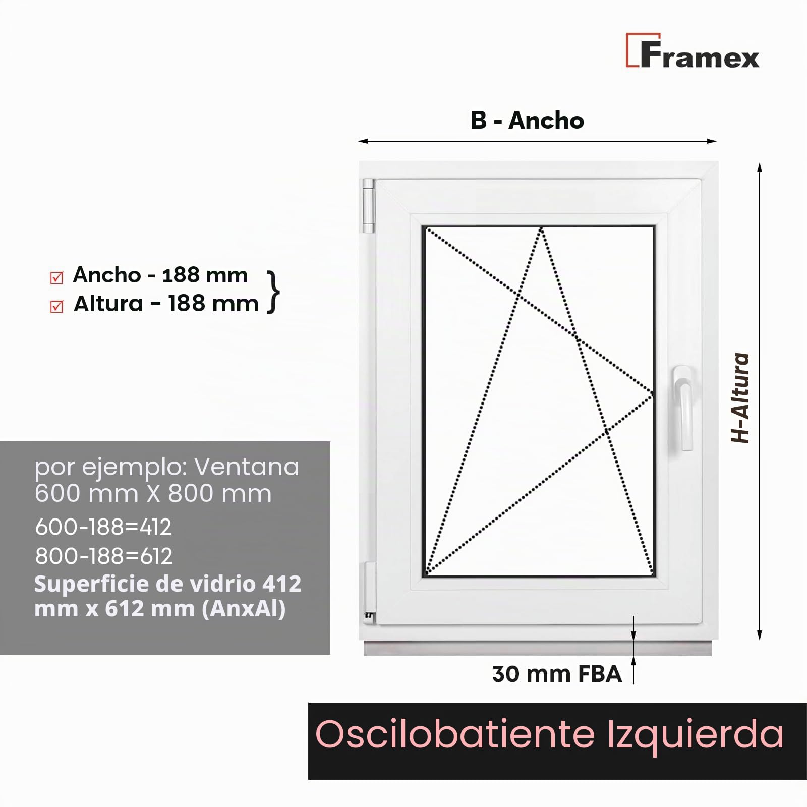 Ventana Para Sótano, Blanca, 80 x 80 cm (800 x 800 mm) de Ancho x Alto, Doble Acristalamiento, Cristal Transparente (32 mm), Oscilobatiente, Izquierda, perfil de 4 cámaras de 58 mm