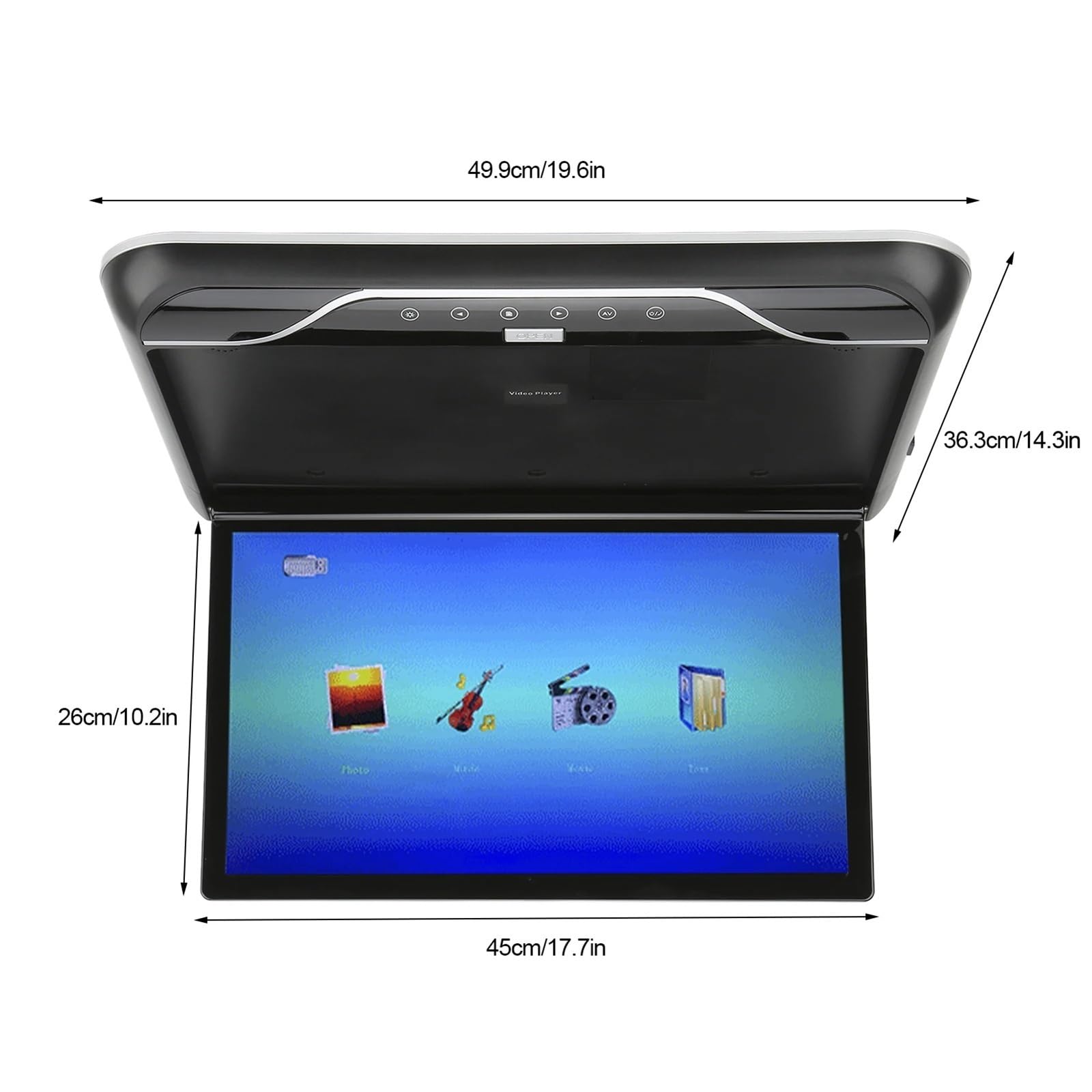19inch Car Roofmount LCD Monitor Flip Down Touch Control Atmosphere Light USB Input(Black)