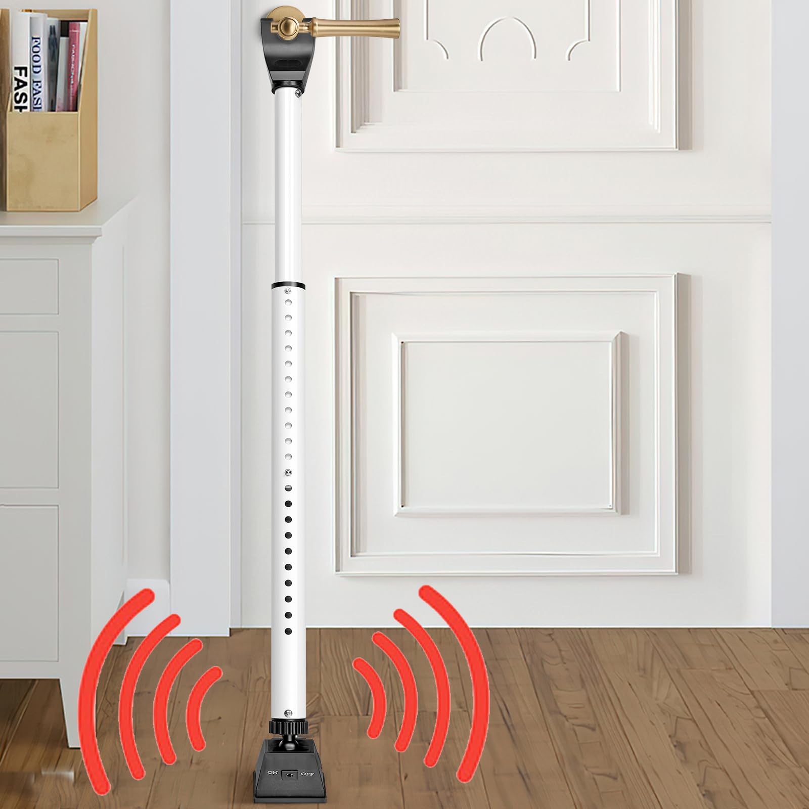 Crosize Sliding Door Security Bar with Alarm, Upgraded Adjustable Door Jammer Door Stoppers Security with Rubber Tips, Patio Door Security Bar for Front Door, Patio Door, Window, Home, Apartments