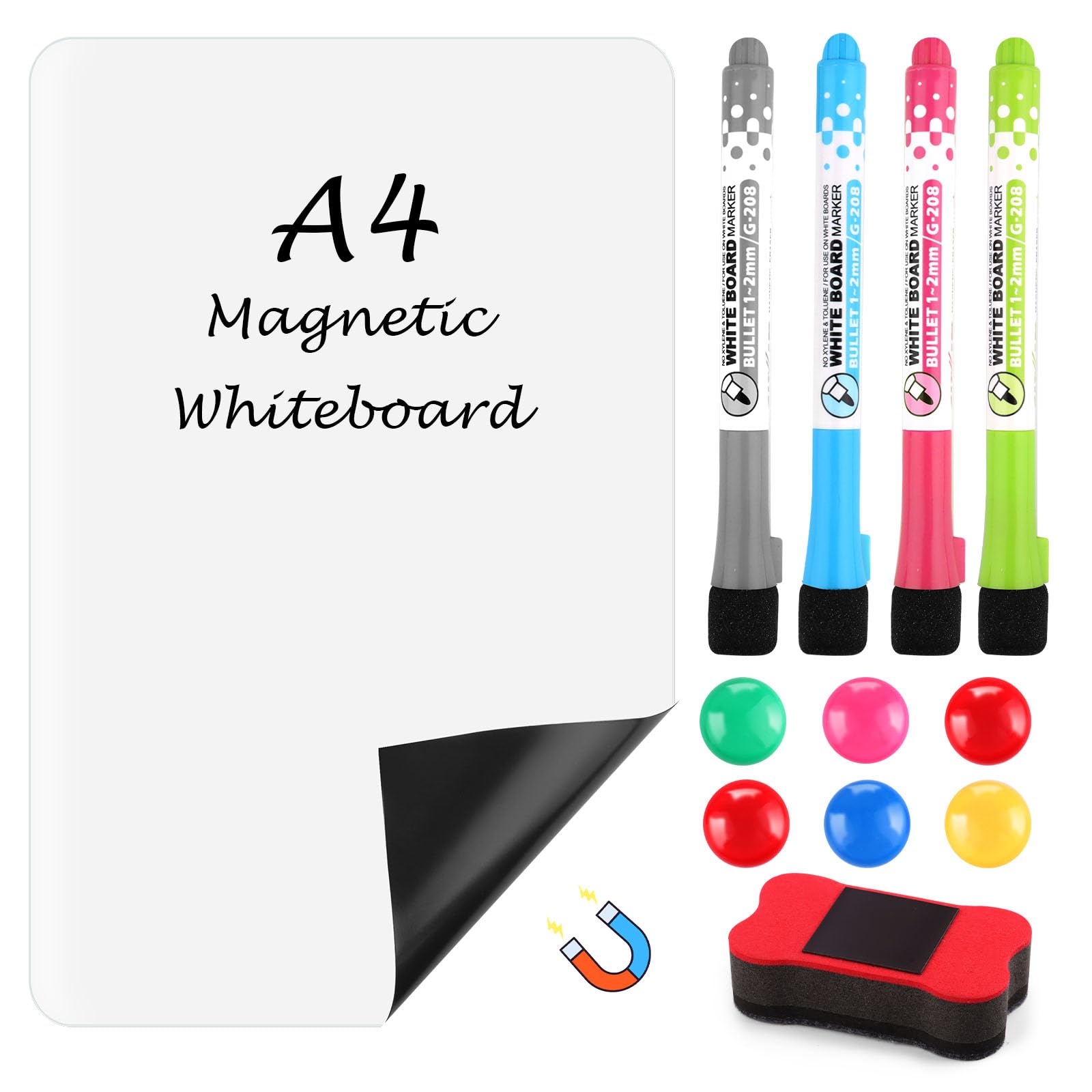 Lavagna Magnetica A4 VFANDV Per Frigorifero - Con Pennarelli E Magneti, Cancellabile, Per Casa E Ufficio - Foto 10