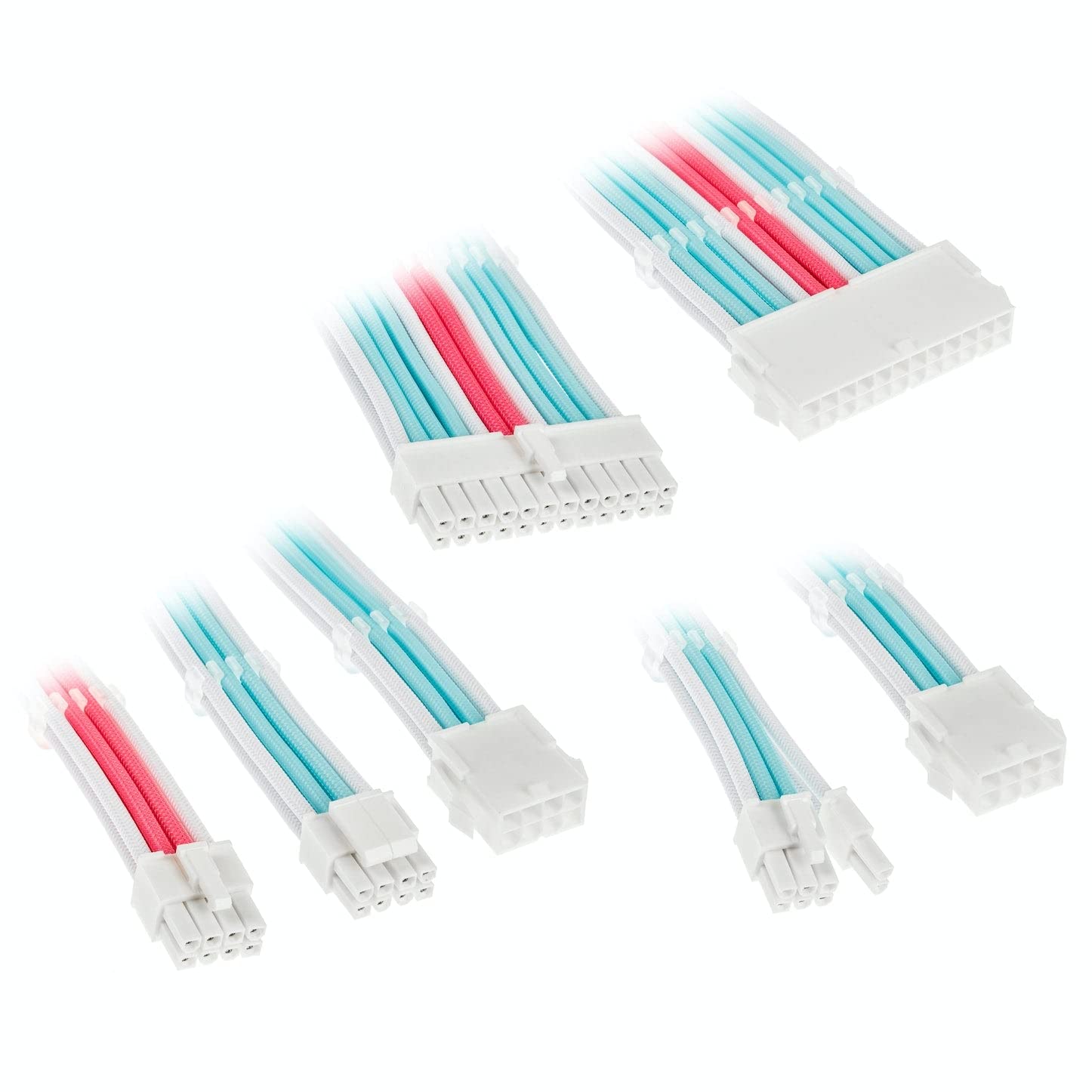 Kolink Brilliant White/Neon Blue/Pure Pink Core Adept Braided Cable Extension Kit - //Pure P