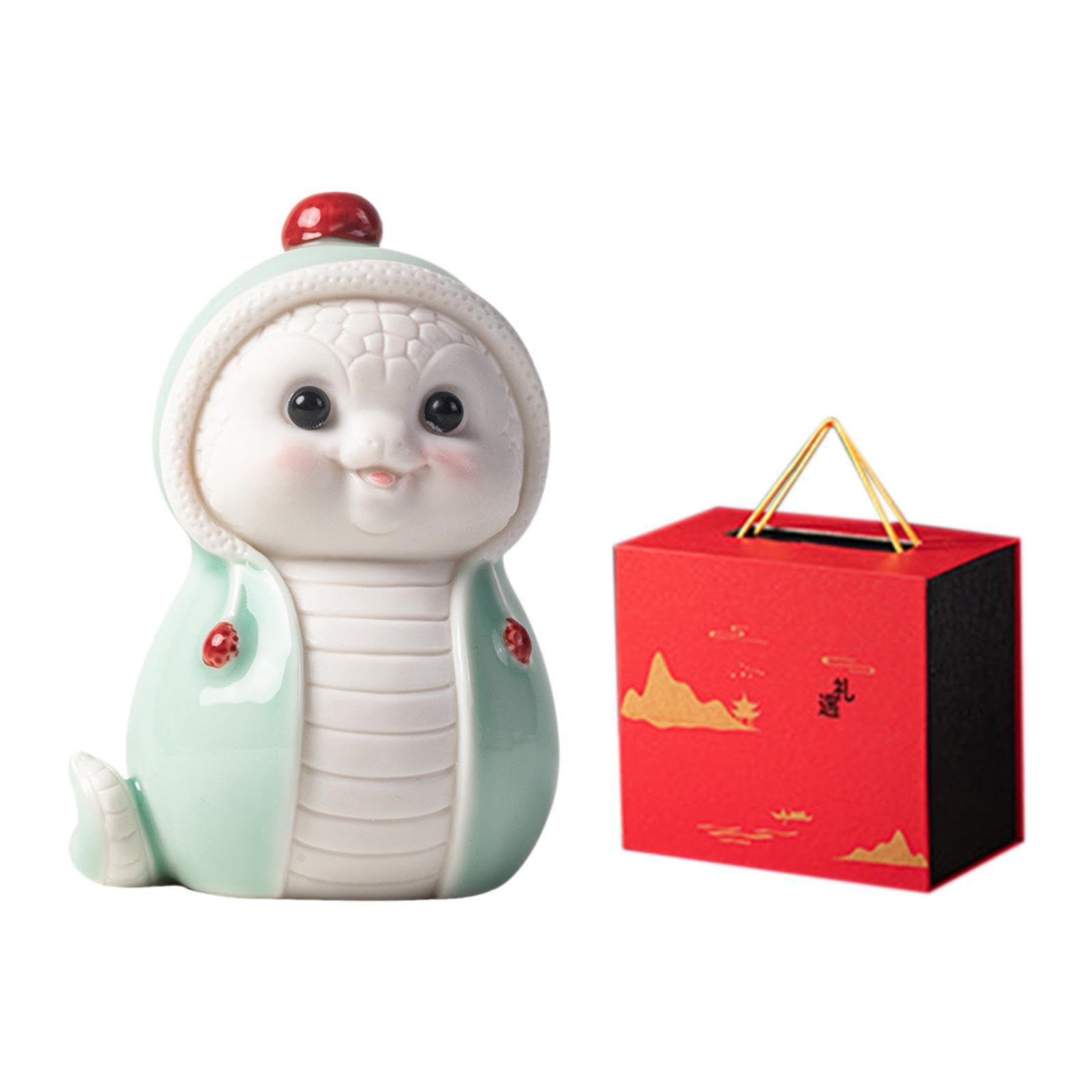 TWISAXC Decorative Tabletop Ceramic Snake Figurine Playful Chinese New Year Cartoon Ornament Cute Art Crafting Durable Home Items Tabletop Ornament Art Crafts, Style B