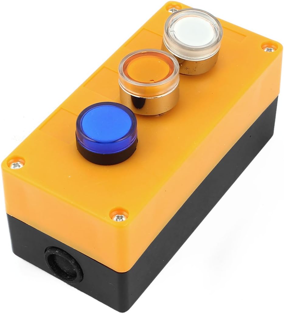 Aexit 600V 10A Control electrical Blue Indicator Light White Yellow Pushbutton Switch Control Station Box