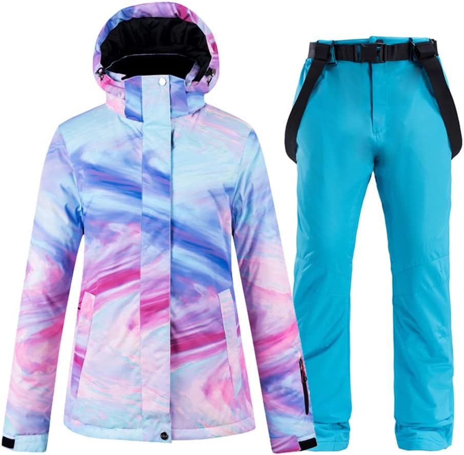 Haitpant Women's Colorful Snow Suit Wear Snowboard Winter Waterproof Outdoor Ski Jacket and Strap Pants Bibs
