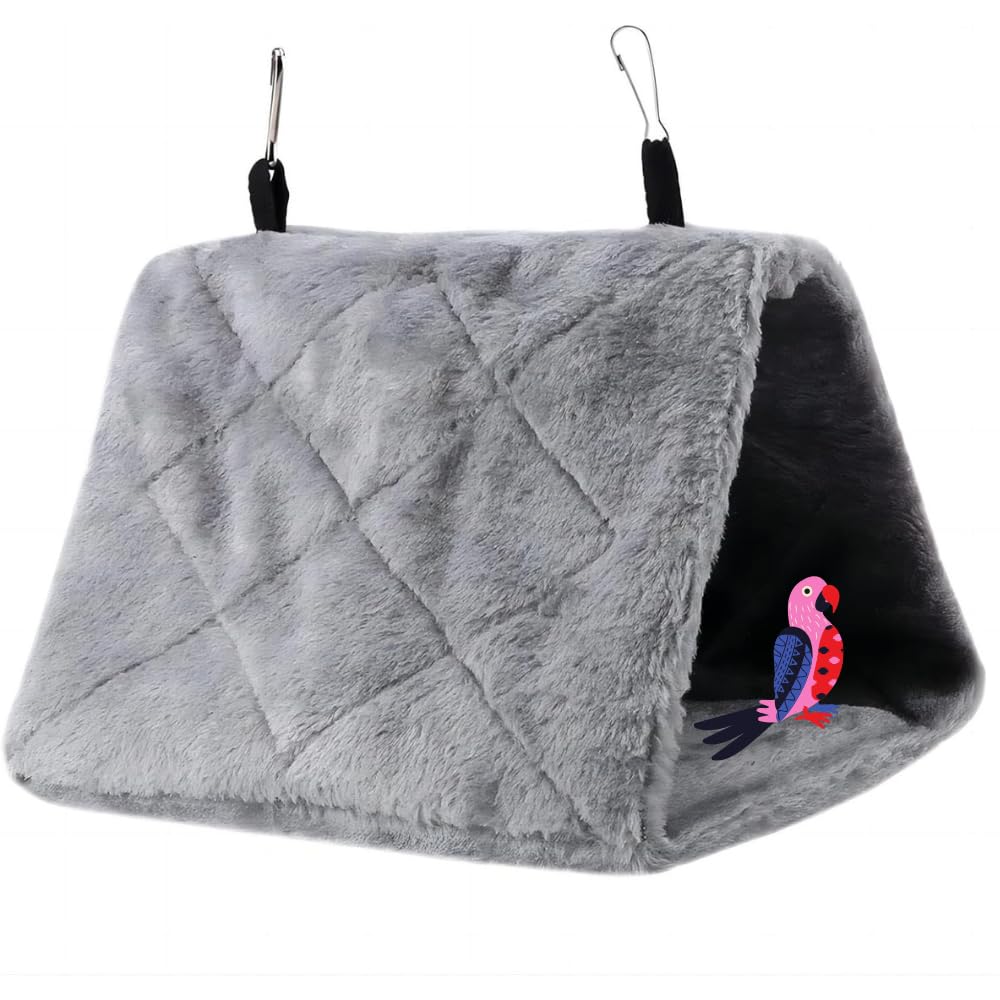 Vifer Grey Bird Nest Hanging Bird Cage Hammock Plush Parrot Bed Warm Winter Soft Tent For Parakeets Canary Lovebirds Pet Toy (S-)