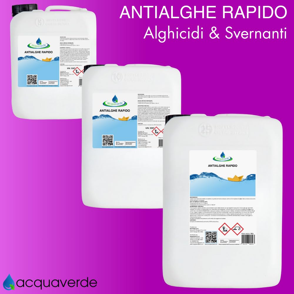 acquaverde | Antialghe Rapido Liquido, Alghicida Concentrato non Schiumogeno Contro la Formazione delle Alghe e per Mantenimento Acqua di Piscina, 25 kg