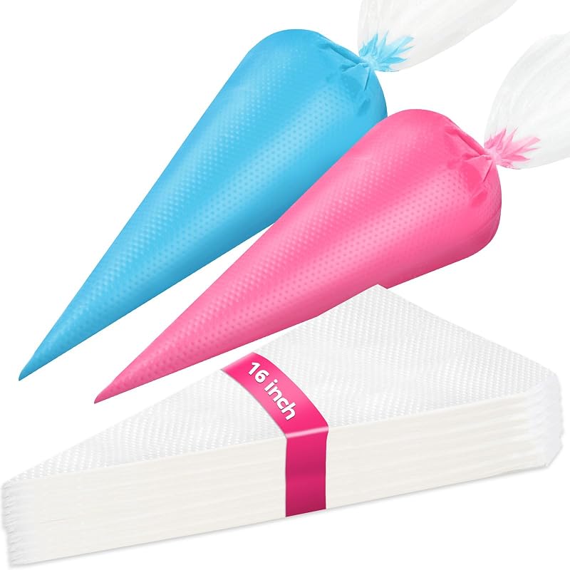 Mangas pasteleras desechables de 16.0 in, 100 unidades extra gruesas para glaseado de repostería para pasteles y galletas, bolsas antideslizantes para decoración de glaseado de pasteles, fáciles de apretar