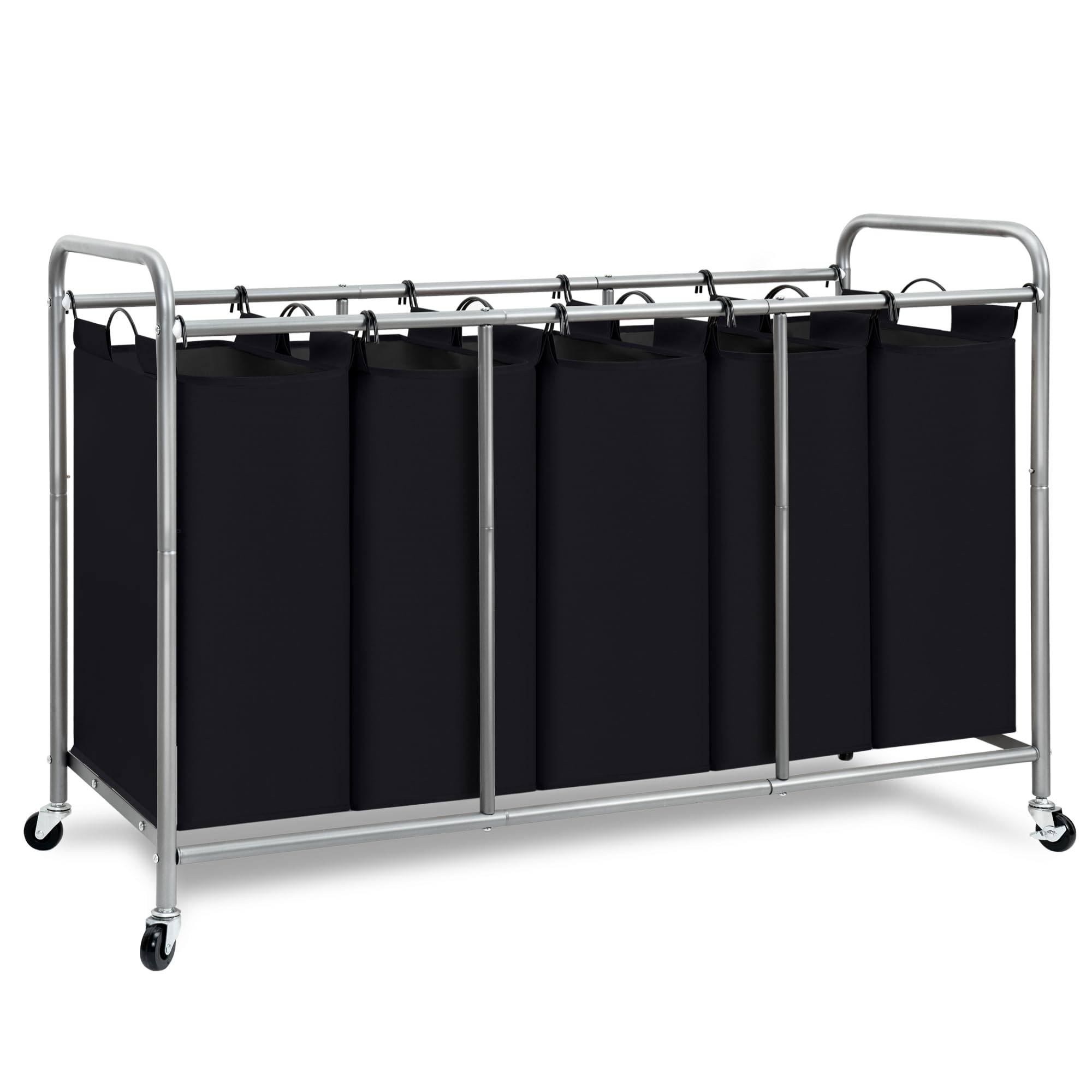 STORAGE MANIAC 5 Section Laundry Sorter, Laundry Hamper with Wheels, Black