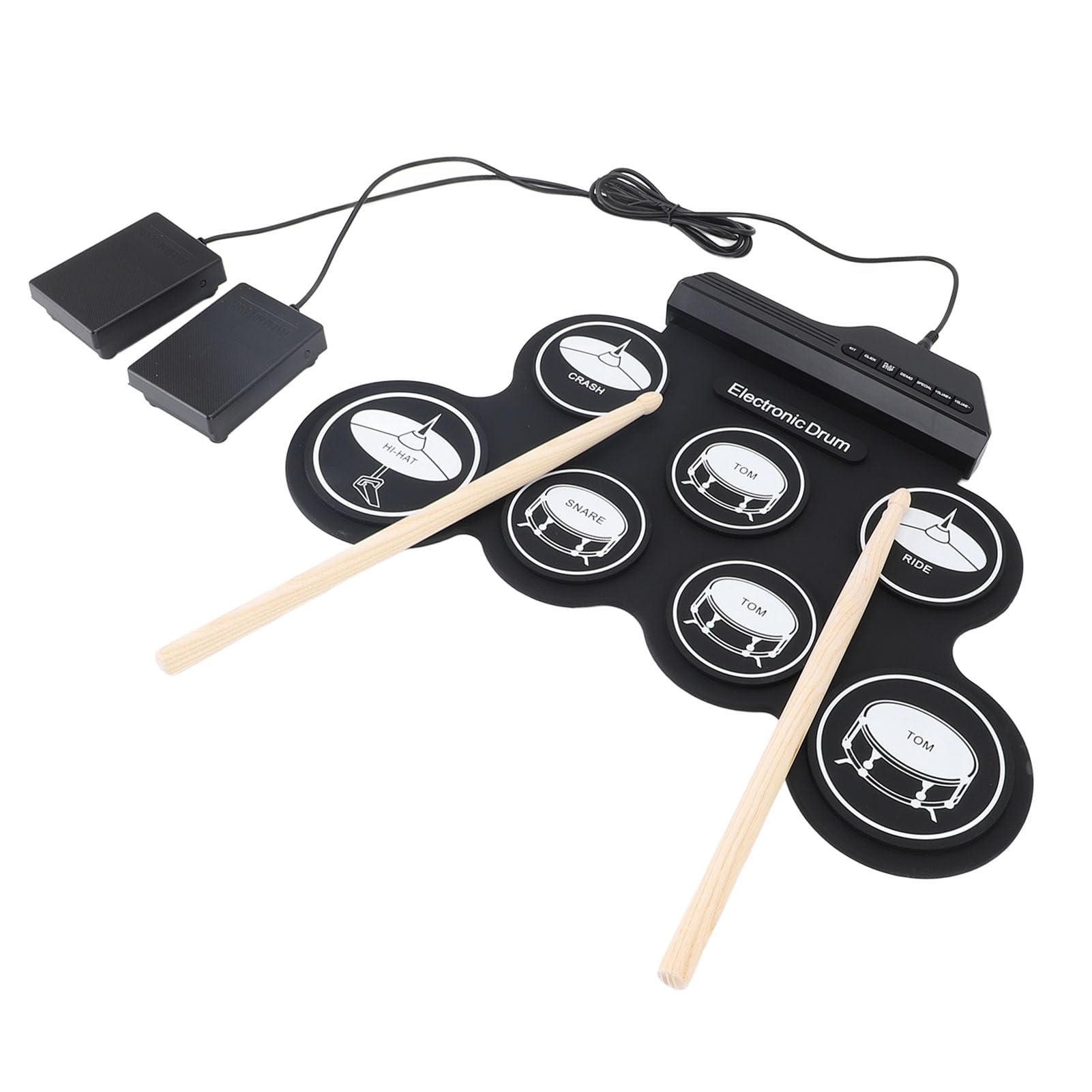 Tambor Electrónico Portátil, Almohadilla de Tambor Silicona Plegable USB con Pedal Pie y Metrónomo para Principiantes, Home Studio, Escuela, Gimnasio, Conveniente para Uso Diario, Interactivo