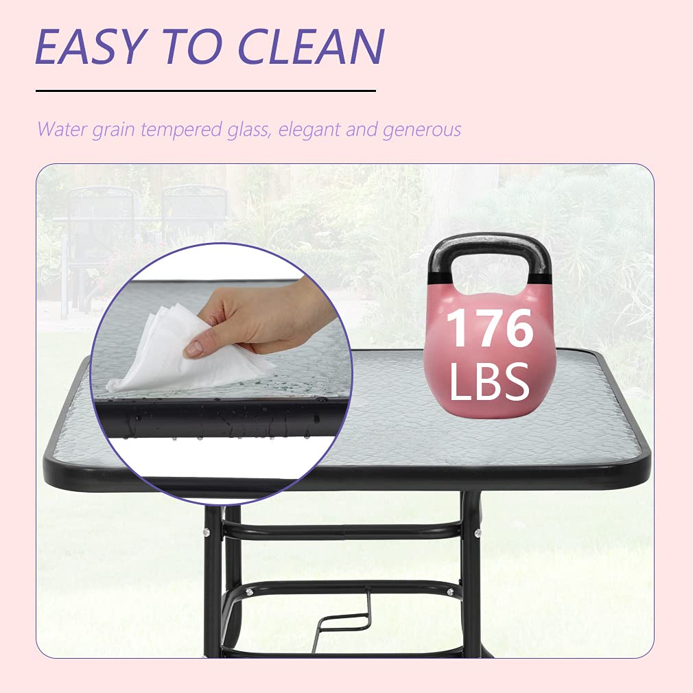 Mesa de comedor para exteriores con agujero de vidrio templado para sombrilla para césped, balcón, patio (cuadrado) 2