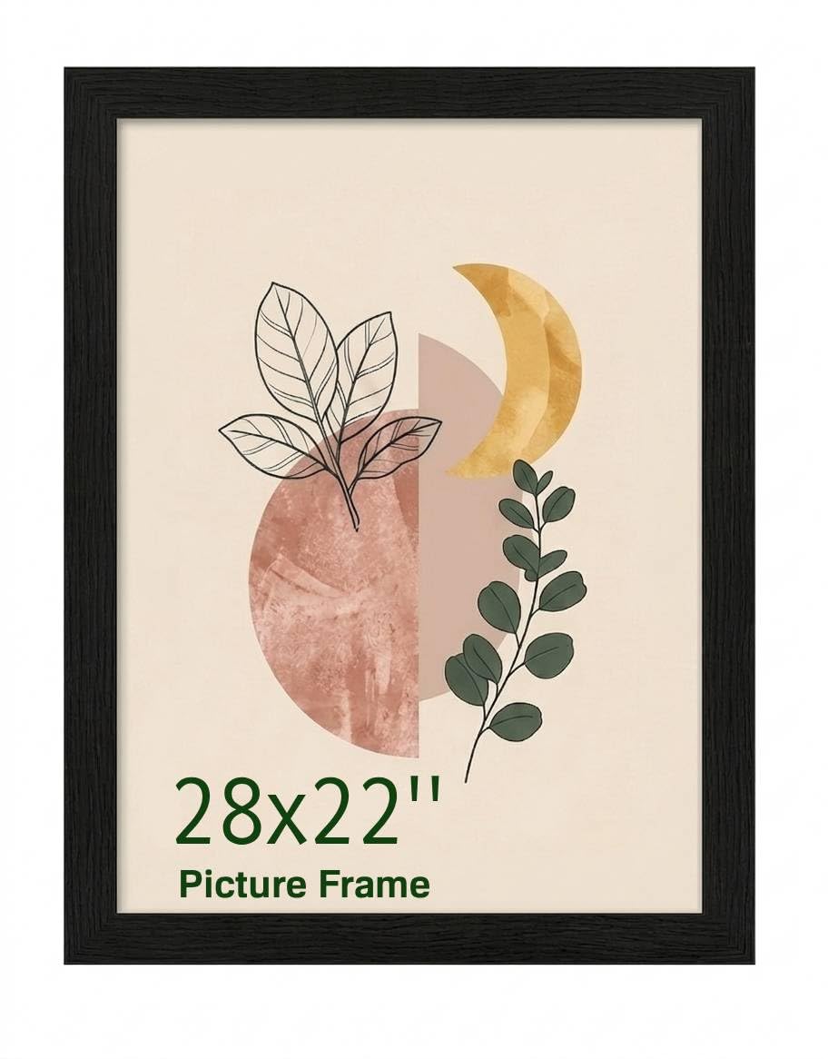 Poster Mount 28x22 Inch – Black MDF Wood Picture Frame - Shatterproof Acrylic Glazing for Safe Display - Dual-Orientation Wall Hanging