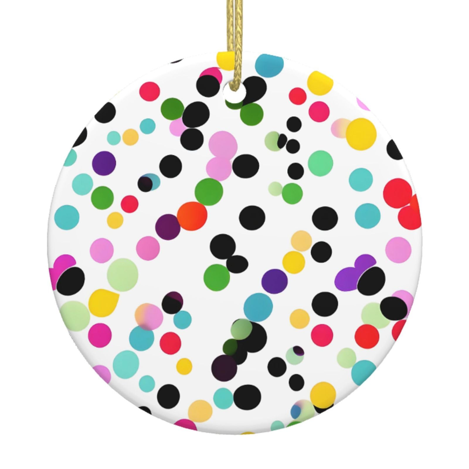 Twister Polka Dots Print Christmas Ornaments, Ceramic Hanging Ornament, Round Shape Decorations