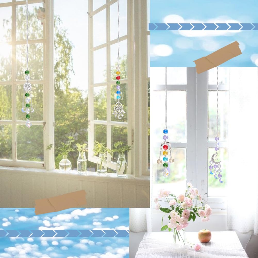Kit DIY Attrape-Soleil 2 Modèles (soleil Orange Et Lune Bleue) - Perles à Facettes, Breloques, Fil De Cuivre Inclus
