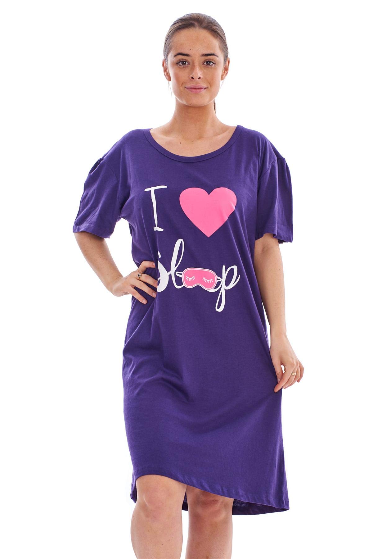 Malay Ladies Nightdress Round Neck Printed 100% Cotton Short Sleeve Nightie Nightshirt