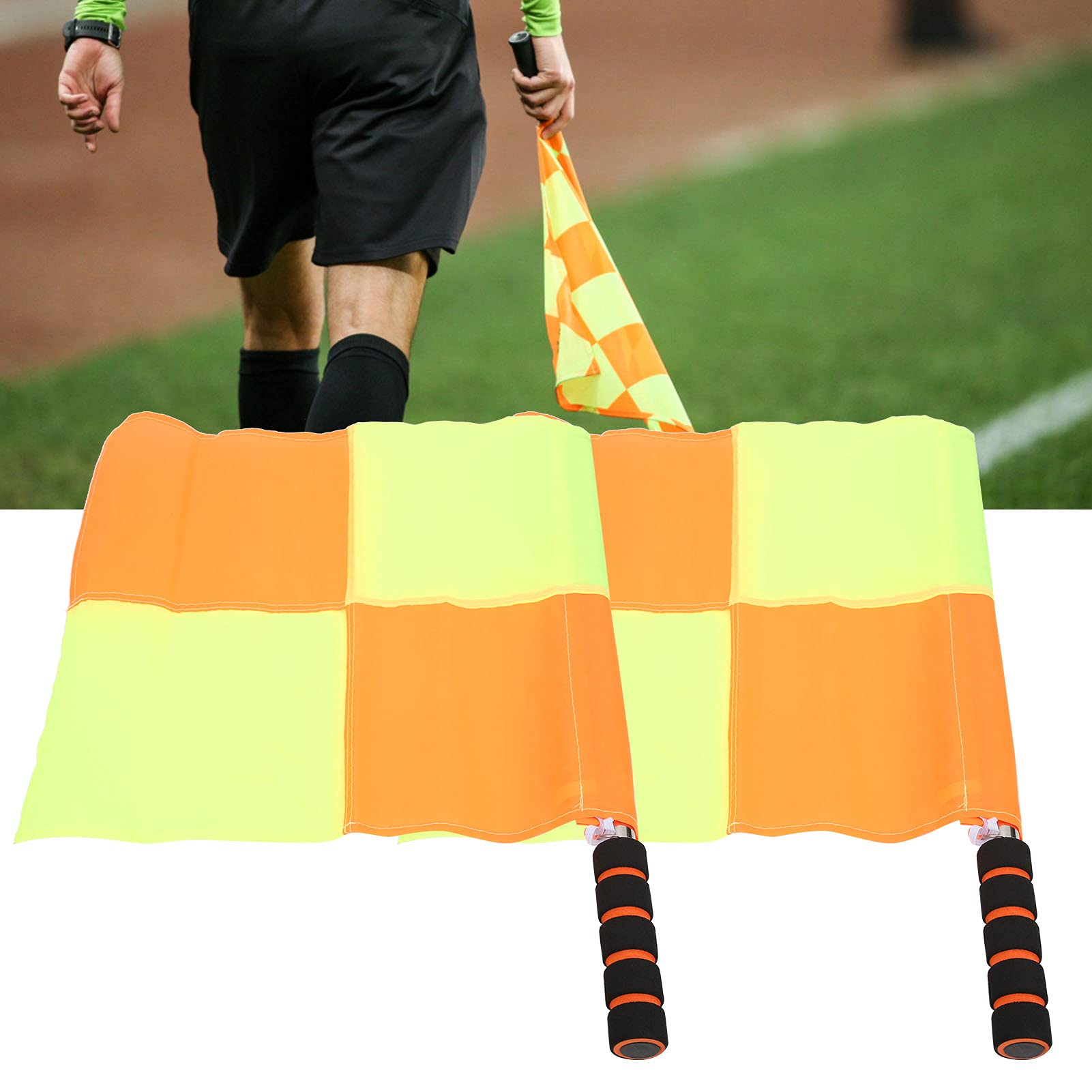 2 Pz Arbitro Comando Bandiera A Mano Con Segnale Rosso-Giallo e Custodia Per Partita Di Calcio