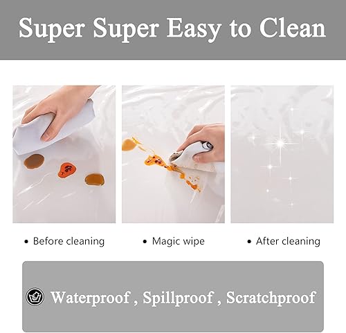 Miniatura 4 de UMINEUX Protector de mantel de plástico transparente de vinilo resistente, 100% impermeable, a prueba de aceite, lavable para uso en interiores y
