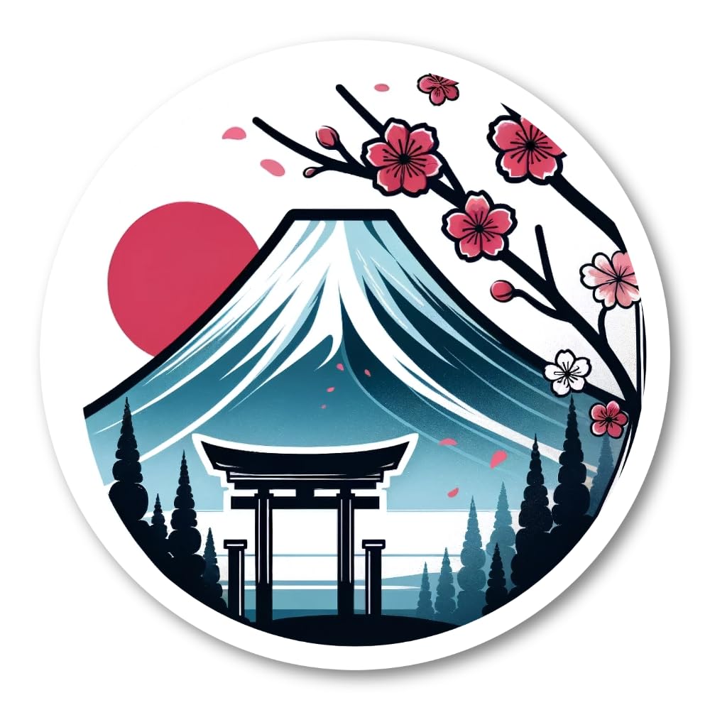 Amazon.co.jp: JAPANシンプルステッカー 日本 桜 富士山 桜風の富士山