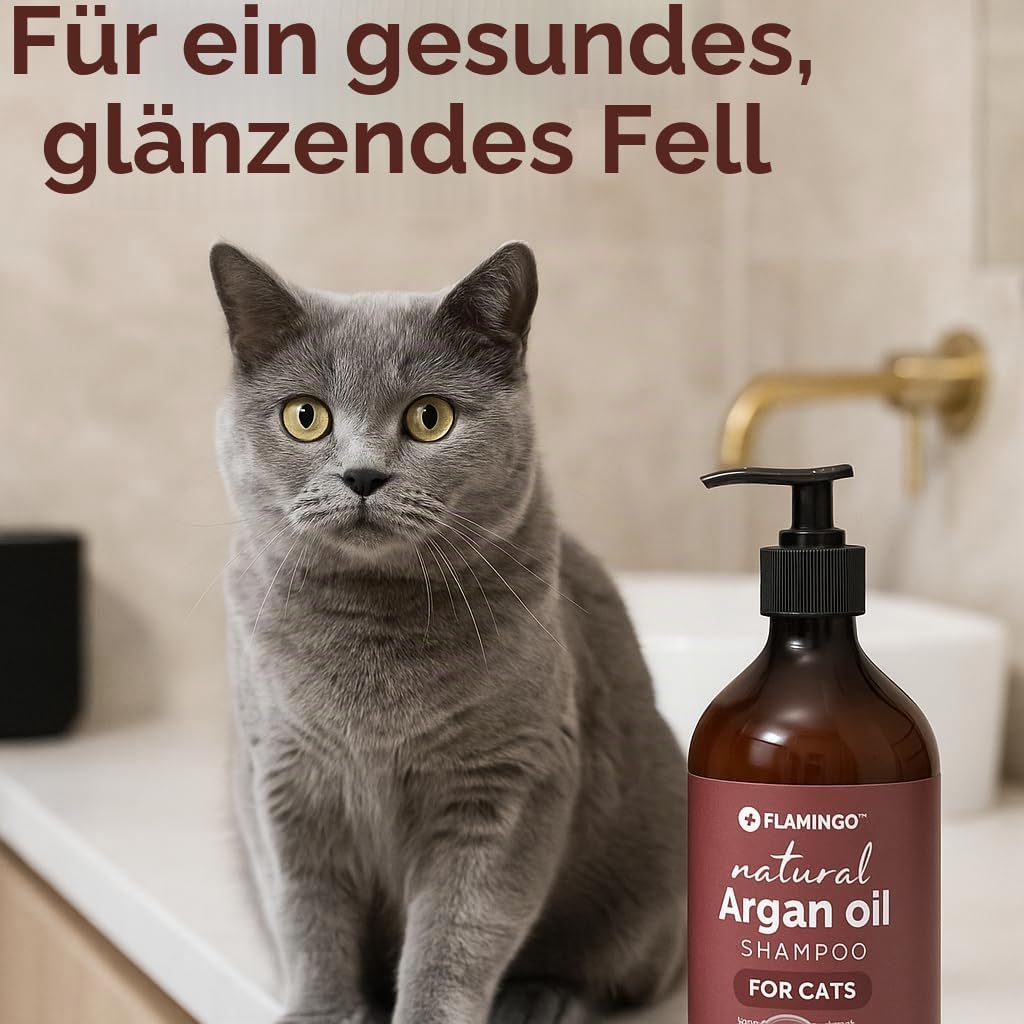 Flamingo Natürliche Katzenshampoo – 500 ml, Sanft, Feuchtigkeitsspendend, Pflegeshampoo für das Fell