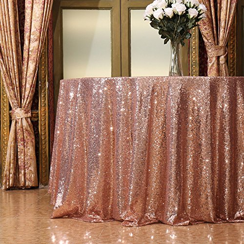 Eternal Beauty - Tovaglia rotonda con paillettes, per feste, matrimoni, banchetti, Lino, Oro rosa, 305cm/120