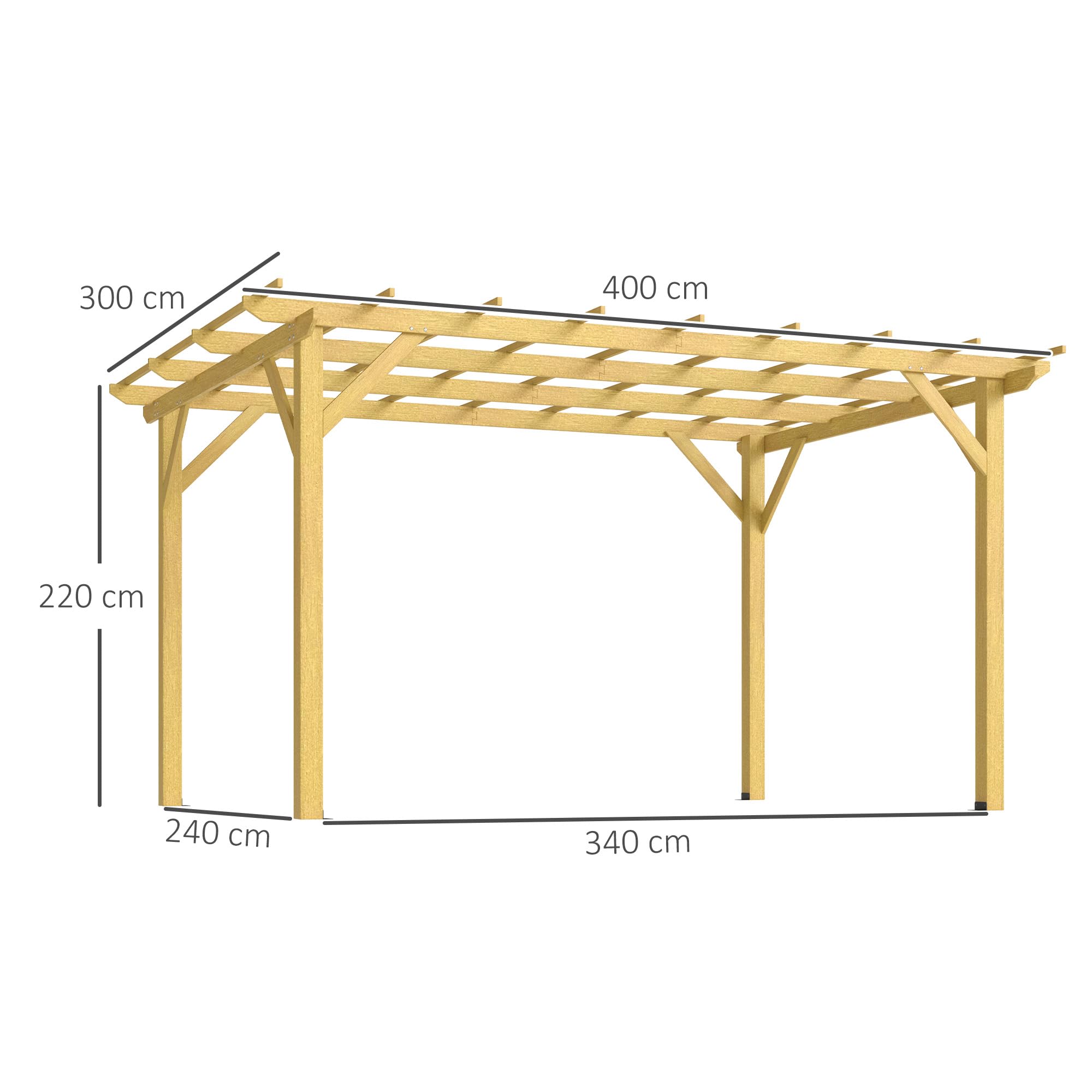Outsunny Pergola Jardin Exterieur 3 x 4 m Pergola en Bois Naturel