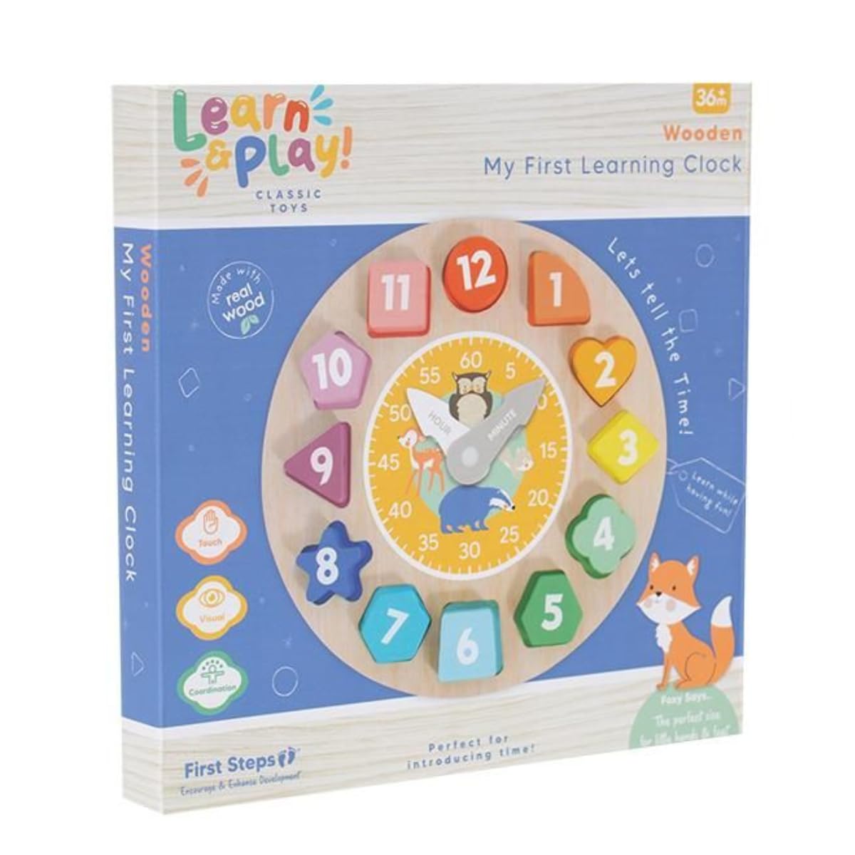 YΓΆL Wooden Learning Clock Toy for Kids β Educational Shape & Number Recognition Puzzle with Rotating Hands β Style Learning Toy for Fine Motor Skills, Colour Matching Suitable for Ages 36m+