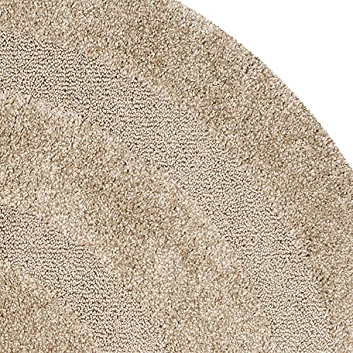 Image of Rectangular Box Round Shaggy Carpet for Living Room, Bedroom, High Low Design Finish Microfiber 1.8 Inch Pile High, 8x8 Feet Beige|Beige Color