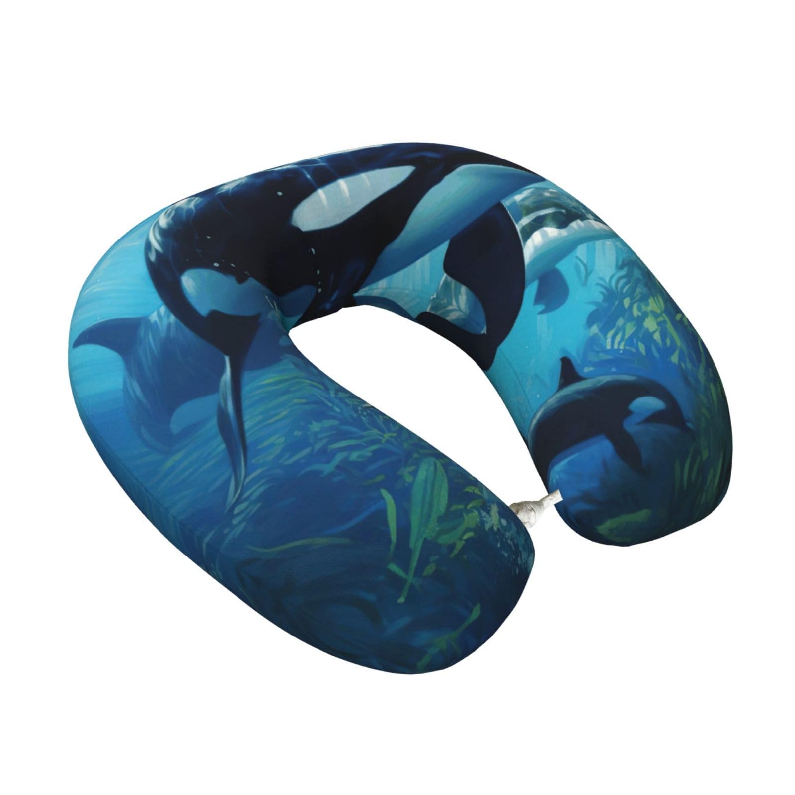 Yyoretp Killer Whales Swim Along Print Travel Pillow Pure Memory Foam Neck Pillows Portable Headrest for Airplane