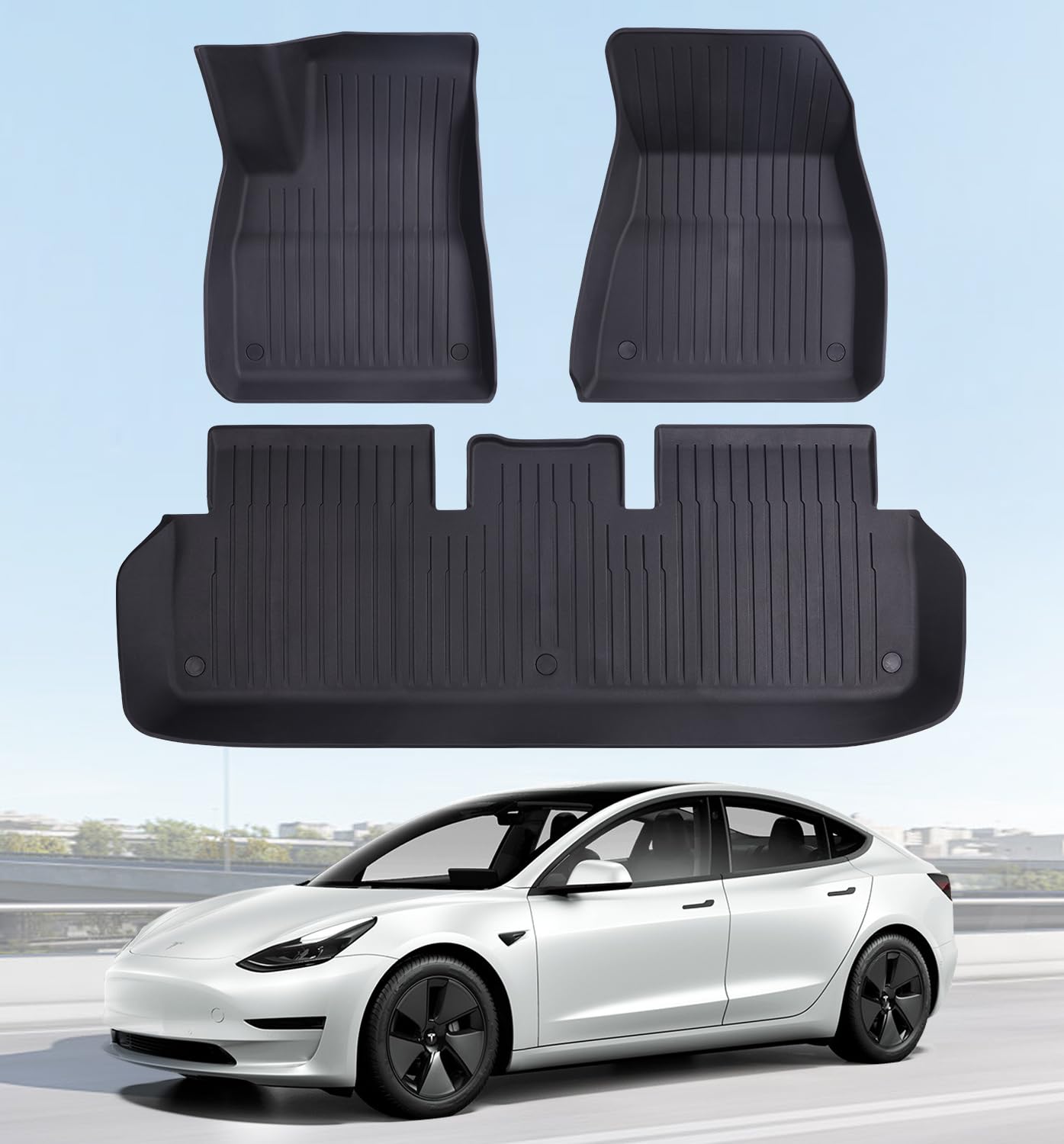 Wekar Floor Mats Fits for Tesla Model 3 2023-2018 - All Weather TPE Custom Fit Car Mats Floor