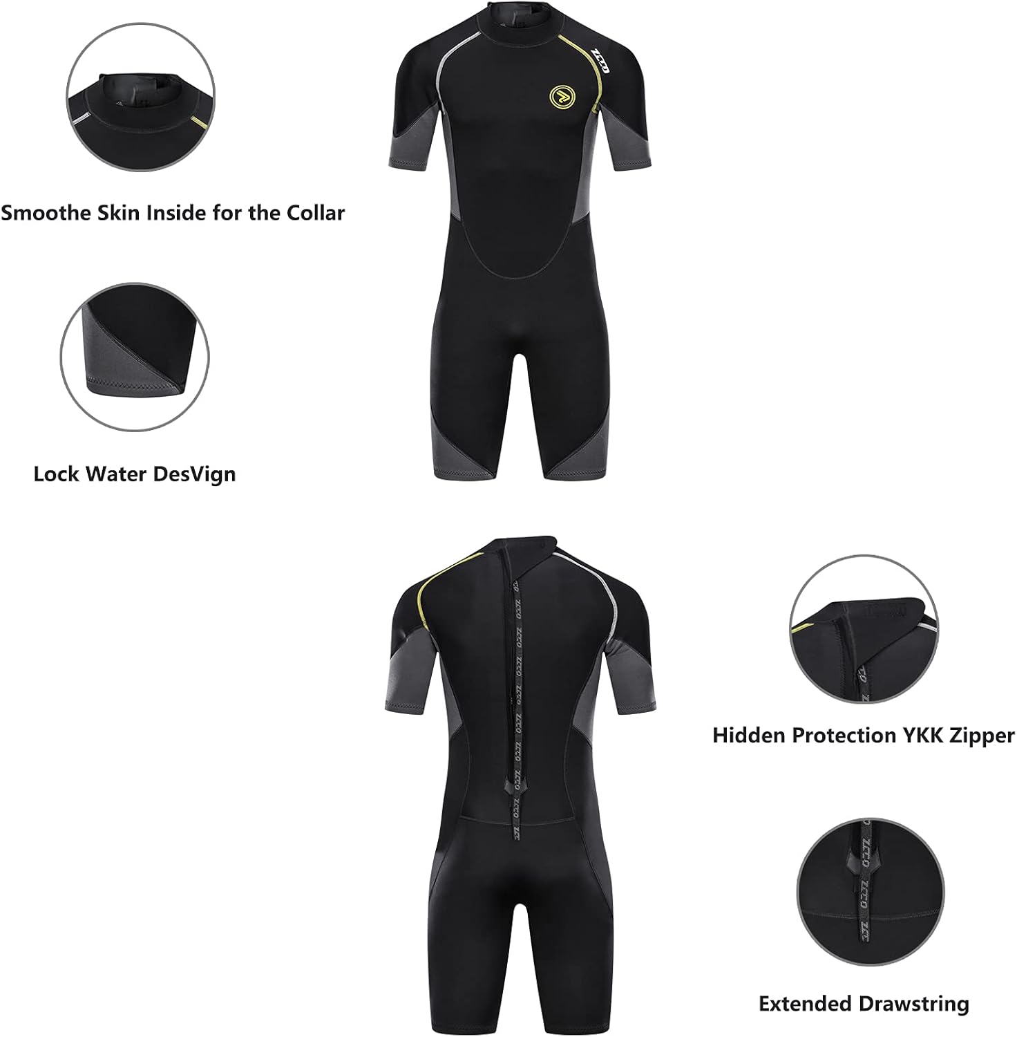 ZCCO Men's Shorty Wetsuit, 1.5/3mm Neoprene Diving Suit, Insulation Back Zipper Swimsuit for Water Sports, Diving, Surfing, Kayaking, Canoeing, Snorkeling : Sports & Outdoors