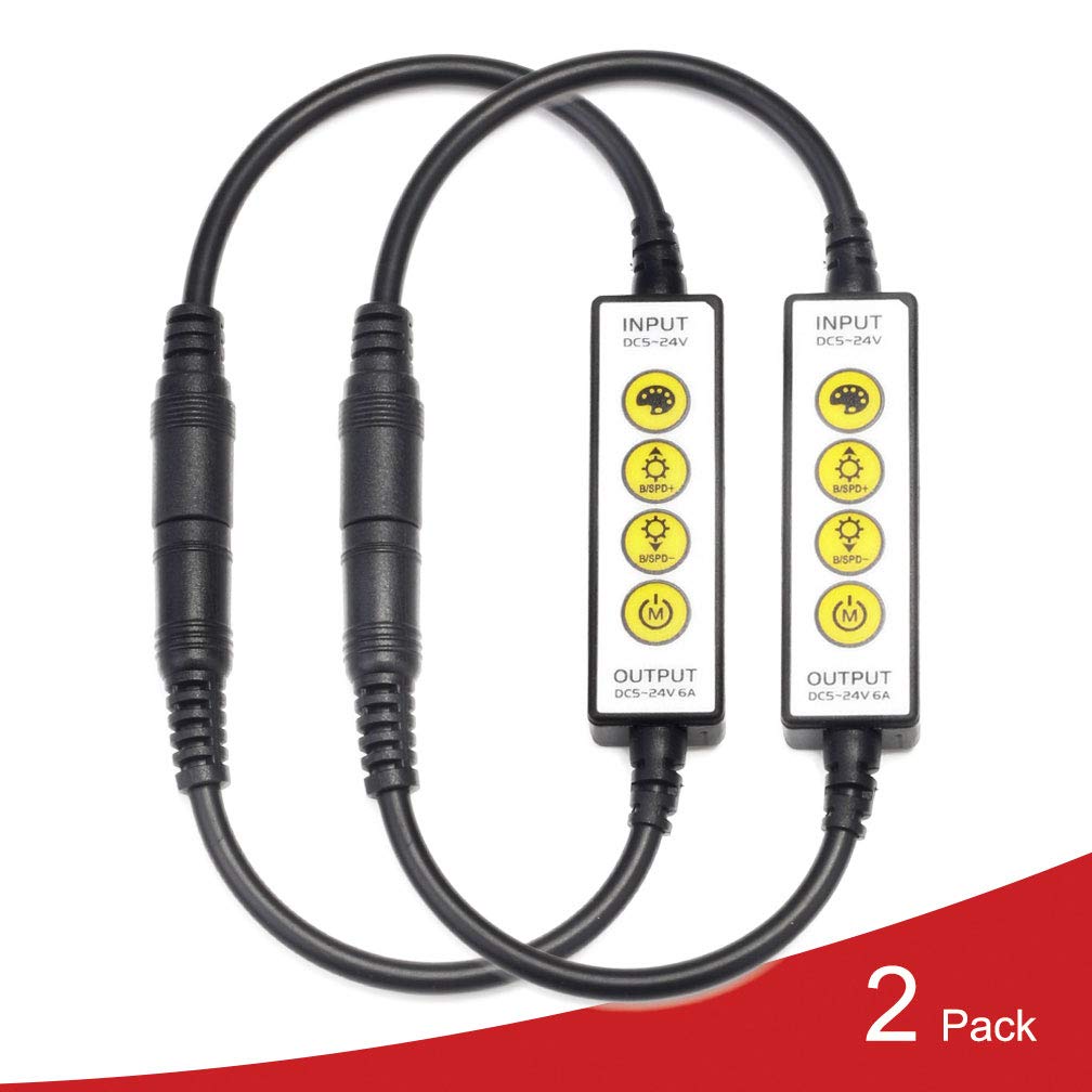 SPIGHTDEX 2pcs DC5V-24V Mini Dimmer Strip LED Switch Single Channel 4 Key Brightness LED Controller for 3528 5050 5630 Single Color LED Strip Light