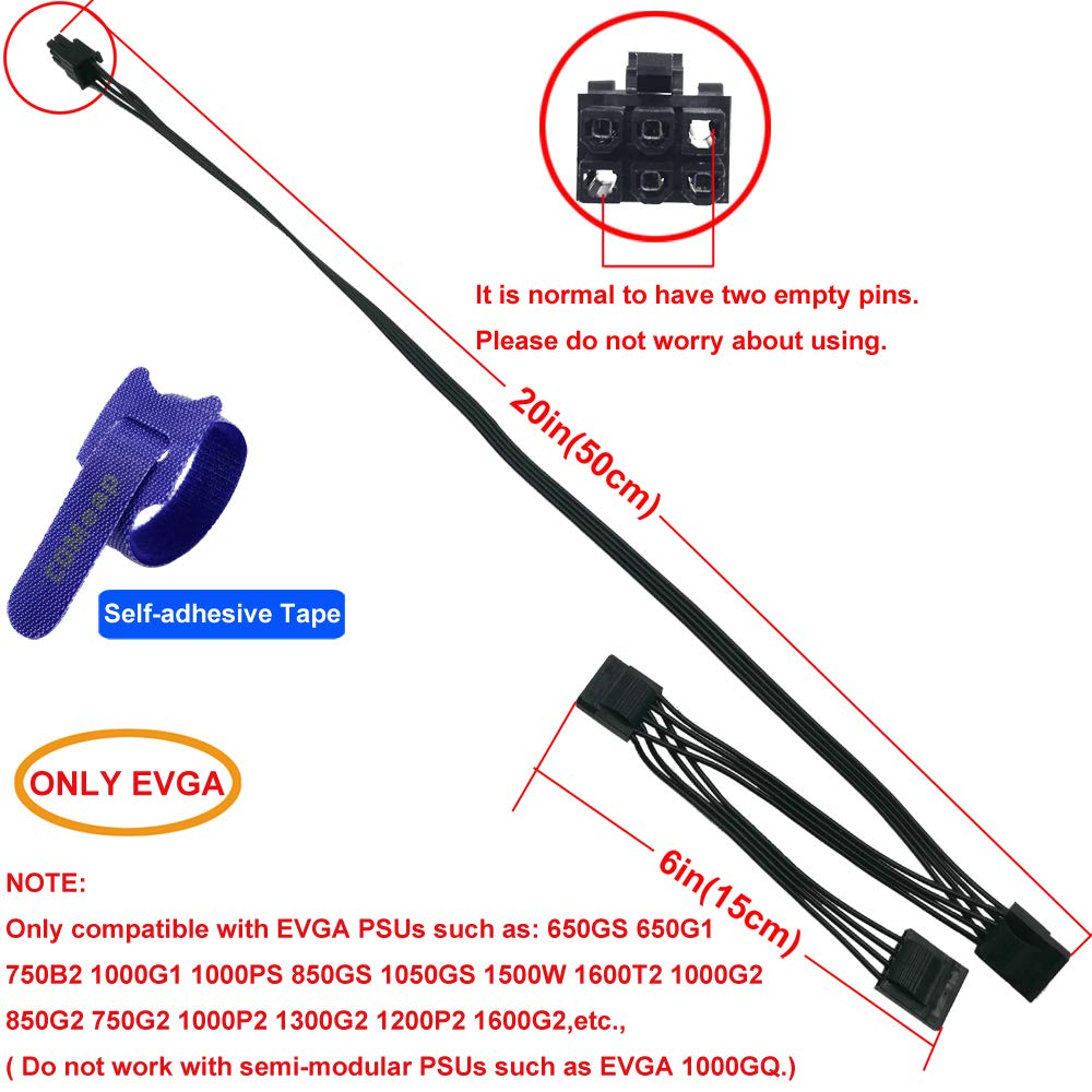 COMeap Cavo Alimentazione 6 Pin A 3x Molex 4 Pin Per Alimentatori EVGA Modulari (50 Cm) - 4