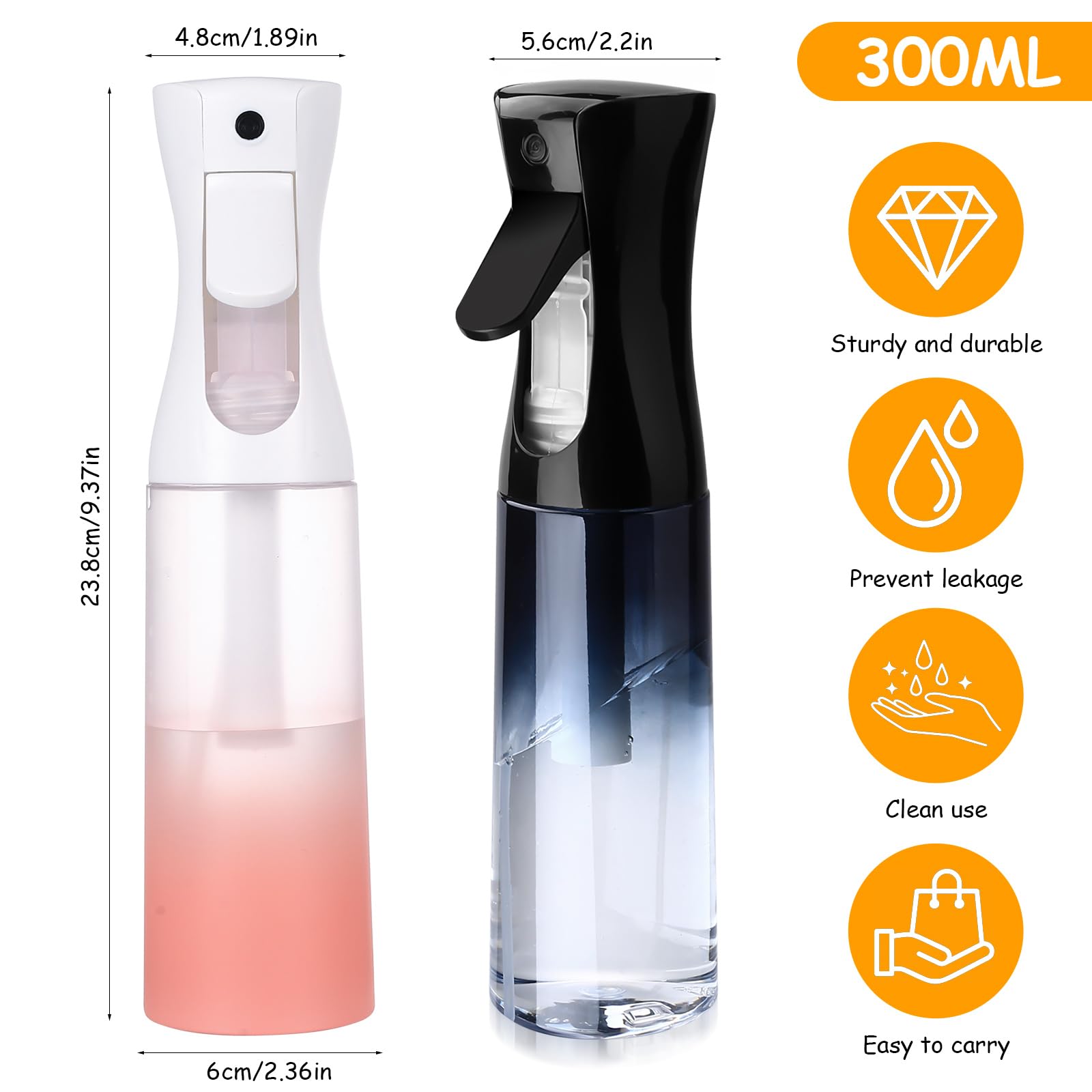 2 Pcs 300ml Pulverizador Agua Peluqueria, Bote Spray Agua Pelo de Niebla Continua, Botella Spray Pulverizador de Aguas Vacíos para Peluquería, Limpieza de Plantas de Jardín