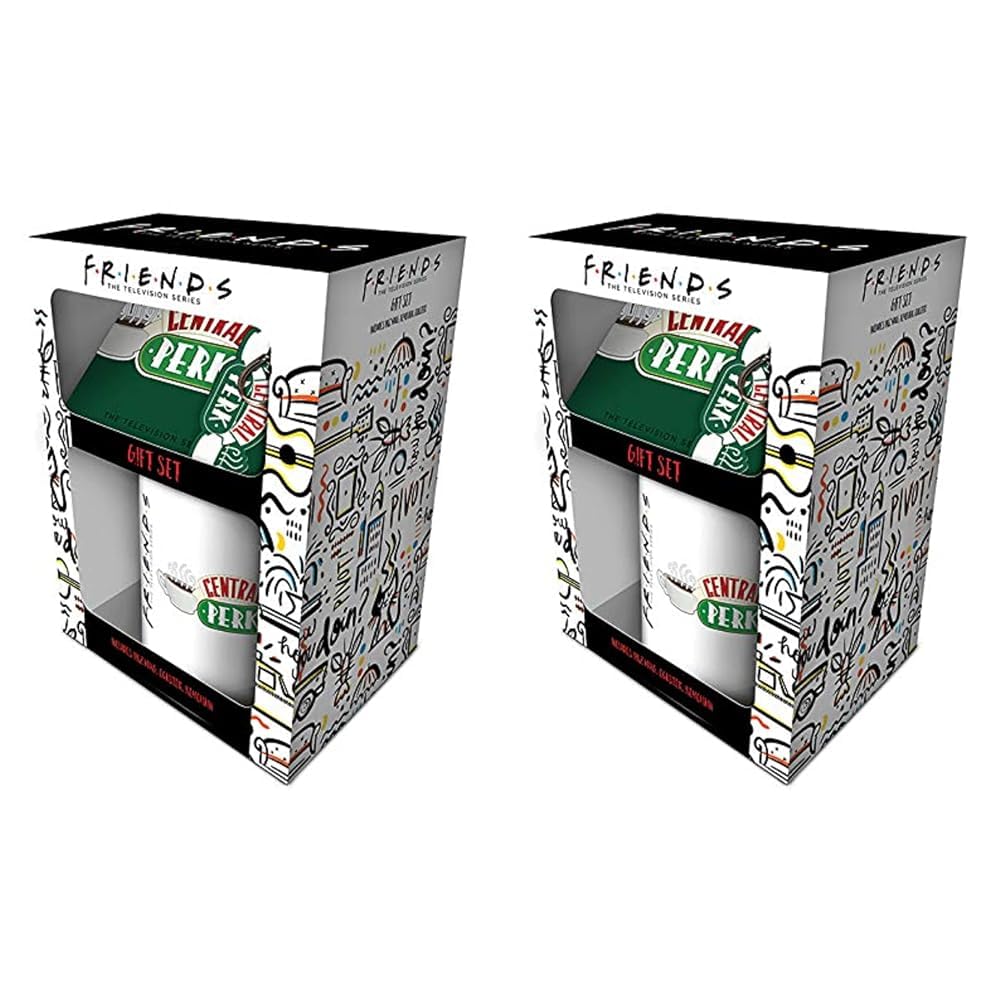 FRIENDS Gift Set with Mug, Coaster and Keyring (Central Perk Design) in Presentation Gift Box - Official Merchandise (Pack of 2)