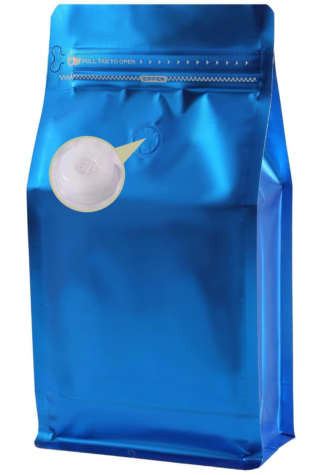 DMPACKDM Coffee Bags with Valve(12 oz,3/4 lb,50pcs) Navy Blue High Barrier Aluminumed Foil Flat Bottom Heat Sealed Coffee Beans Packaging Bags Side