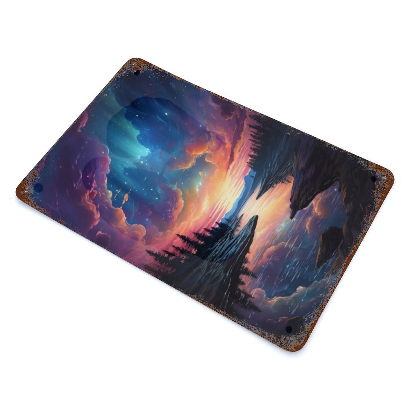 River Beneath Epic Sky Weathered Tin Sign 11.8"x7.9", Retro Wall Decor for Pub, Kitchen And Man Cave Decor