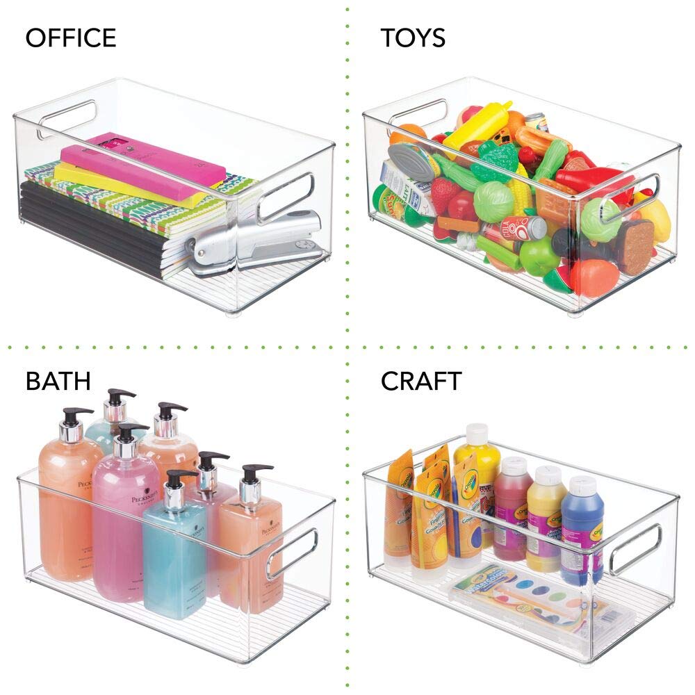 mDesign Tiefe Kunststoff-Aufbewahrungsbehälter, Büro-Organisation für Aktenschrank, Schrank, Regale und Schreibtisch – hält Notizblöcke, Stifte, Textmarker und Hefter – 2 Stück – transparent