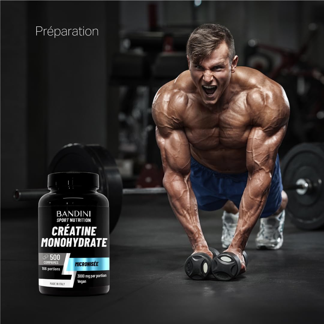 Bandini Créatine Monohydrate 500 Comprimés 3000mg par dose - Augmente les Performances Physiques & la Force Musculaire - Booster Musculation Puissant - Creatine Micronisée 100% Pure & Vegan