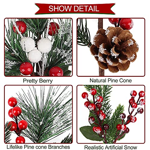 QJUZO-Christmas-Pine-Cone-Picks-Decorations-18-Pack-Artificial-Christmas-Picks-and-Sprays-Red-Berry-Stem-Branches-with-Holly-Leaves-for-Xmas-Tree-Christmas-Wreath-Winter-Holiday-Wedding-Dcor