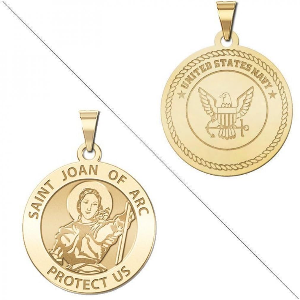 PicturesOnGold.com Saint Joan of Arc Doubledside Navy Religious Medal - 1 Inch Size of a Quarter - Sterling Silver