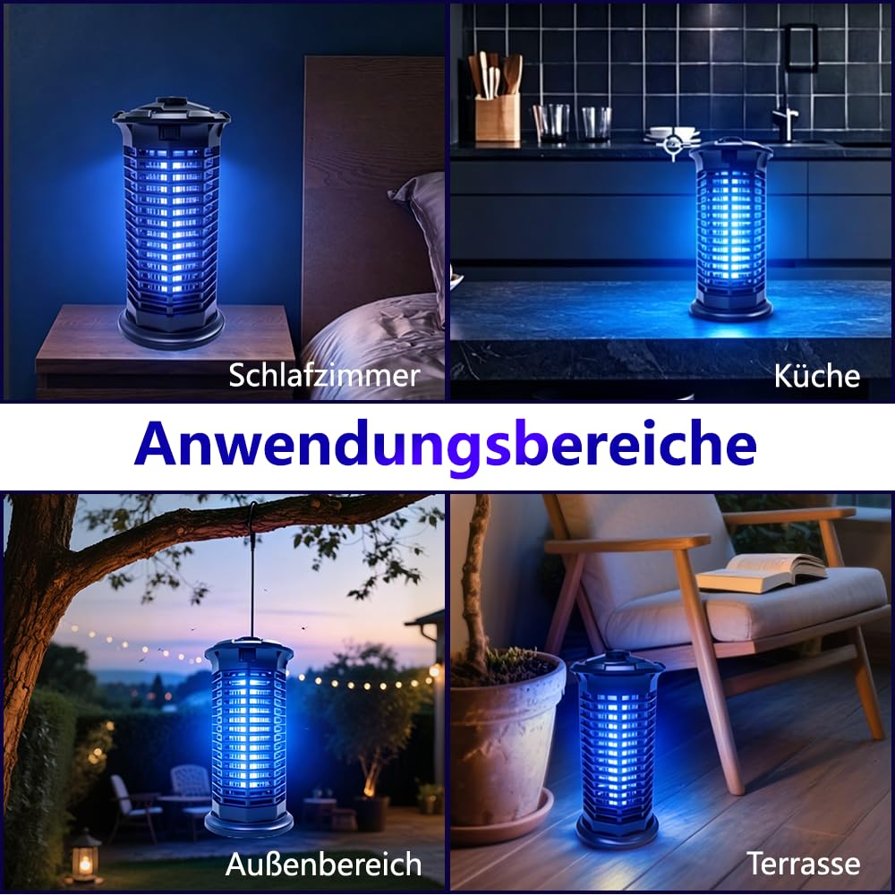 Insektenvernichter Elektrisch, 360° Mückenvernichter Lampe, 3 m Netzkabel UV Mückenlampe Hochspannung insektenfänger, Fliegenfalle elektrisch mückenfalle für Innen Auße, Anti Mücken, Fliegen, Motten