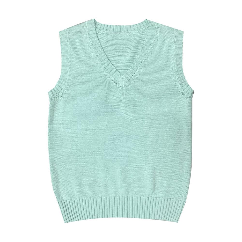 Men Women Knitted Cotton V-Neck Vest JK Uniform Pullover Sleeveless Sweater School Cardigan