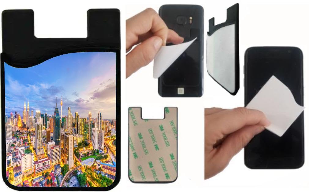 Island Gifting Neoprene Stick-on ID Card Holder for iPhone/Galaxy/Google Android Cases Featuring Image of The Kuala Lumpur Skyline in Madagascar