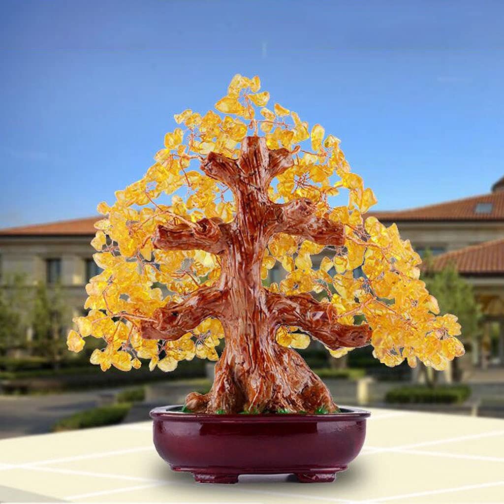 Albero di Cristallo Feng Shui Albero dei Soldi Ornamenti di Zucca, Artigianato in Resina Albero di Cristallo Naturale, Buona Fortuna Decorazione dell'Albero della Ricchezza Regalo Aziendale for Uffici