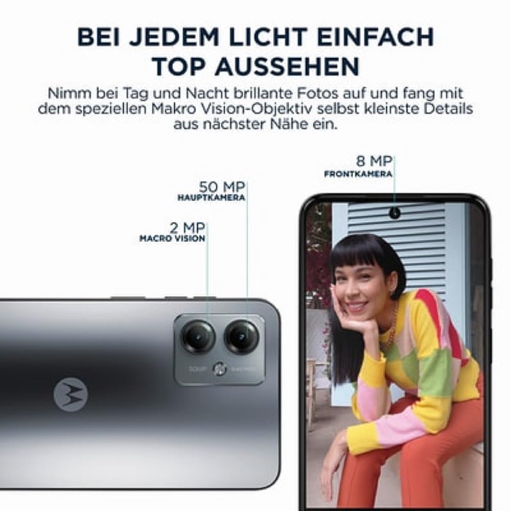 Motorola moto g14 (8/256 GB espandibile, Doppia fotocamera 50MP, Display 6.5" FHD+, Unisoc T616, batteria 5000 mAh, Dual SIM, Android 13, Cover Inclusa), Grigio (Grey)