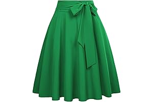 Belle Poque Women's Vintage High Waist A-Line Midi Skirt with Pockets