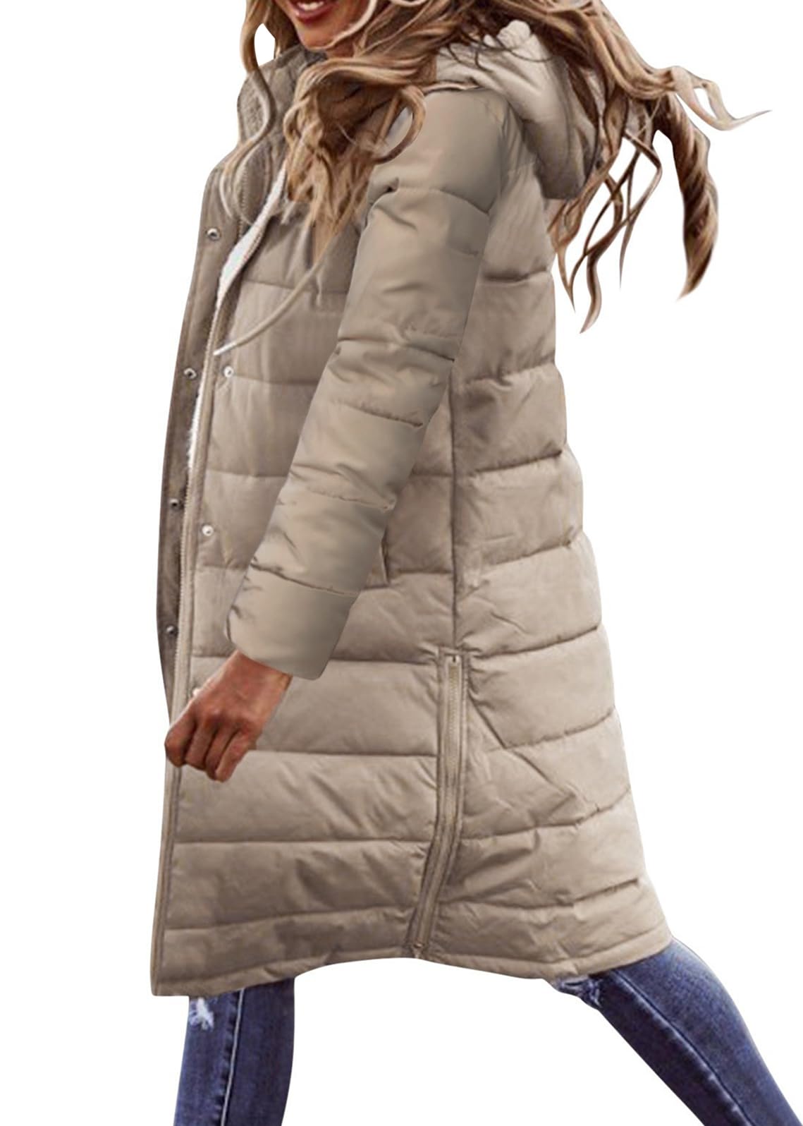 shownicer Femme Doudoune Longue Hiver Chaud Veste à Capuche Casual Manches Longues Parka Manteaux Longs Blouson