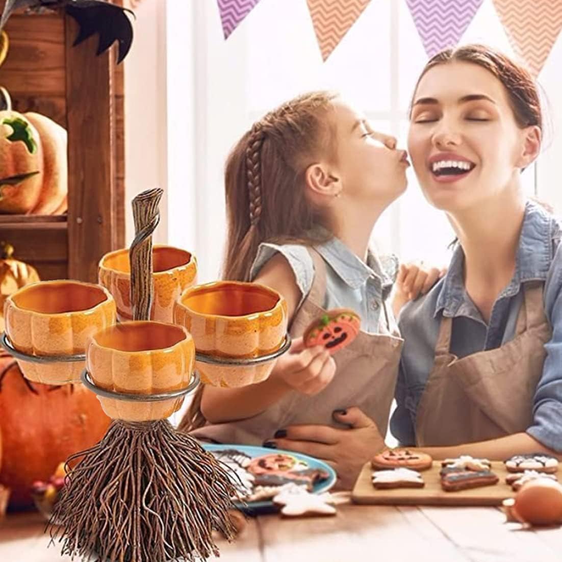Halloween Dishes Platters, Halloween Ornament Decorative Broom Pumpkin Bowl Party Props Art Deco