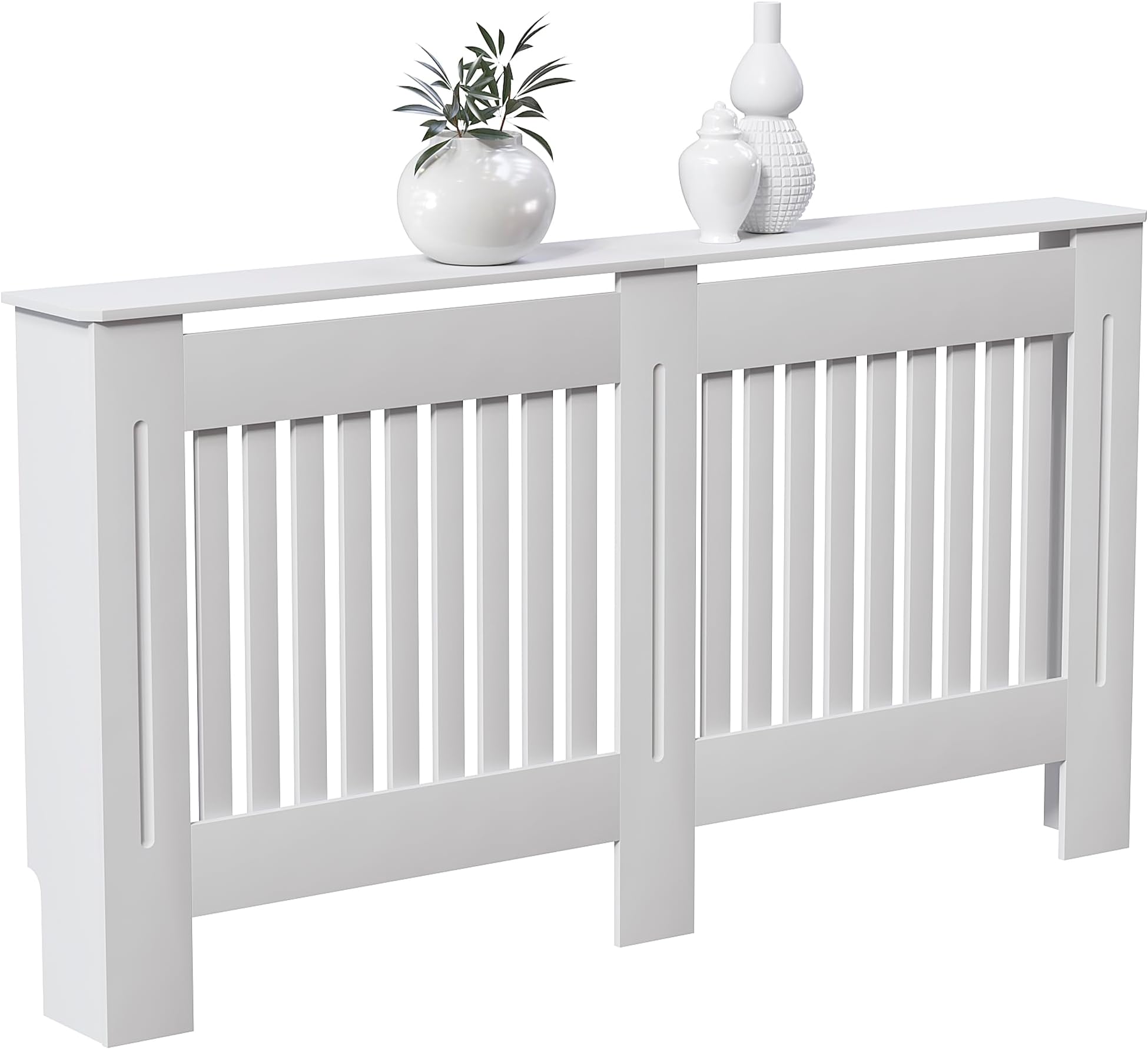 Vida Designs Chelsea Radiator Cover White - Large - Modern Vertical Slat Design For Optimal Heat Circulation - H82xW152xD19cm - Painted MDF Cabinet Ideal For Living Room & Hallway